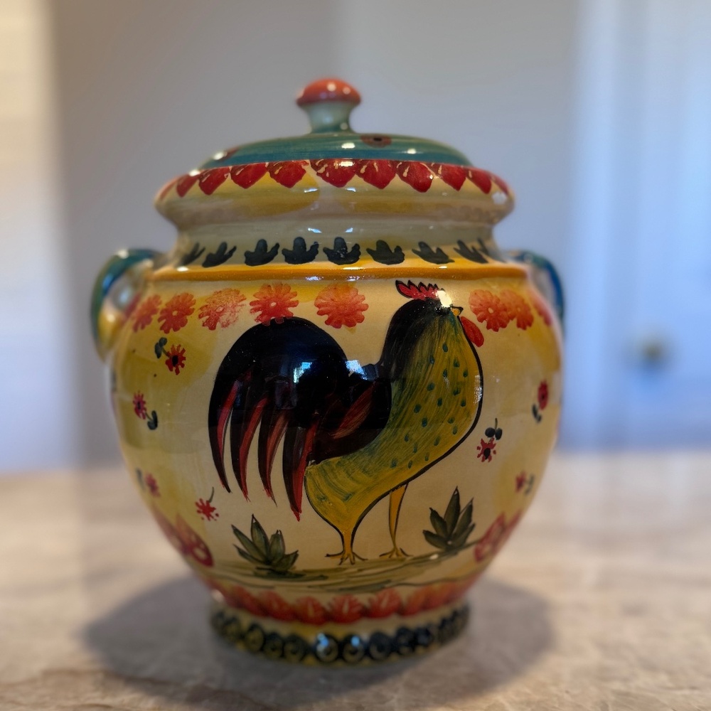 ⬇️💰⬇️Vintage Set of 3 Horchow Hand Painted Tuscan Rooster-inspired Canisters - Picture 8 of 16